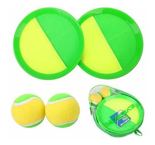 Juego Raqueta Y Pelota Lanzar Atrapar Everich Amarillo Verde