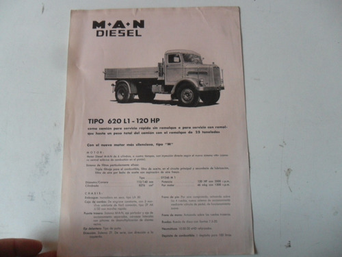 Folleto Camion M.a.n. Man Antiguo 620 No Manual Diesel