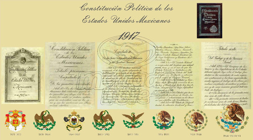 Lienzo Tela Canvas Poster Constitución Mexicana 1917 Escudos