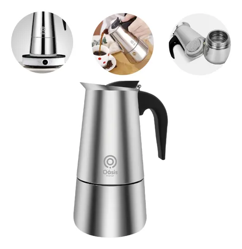 Cafeteira De Fogão 6 Xícaras Aço Inoxidável Italiana 300ml Aço Inoxidável