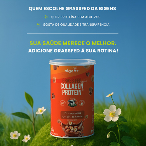 Grass Fed Balance Collagen Protein® 28g Proteína, Colágeno Premium, Pepcol®, 560g, Chocolate Com Avelã, Bigens