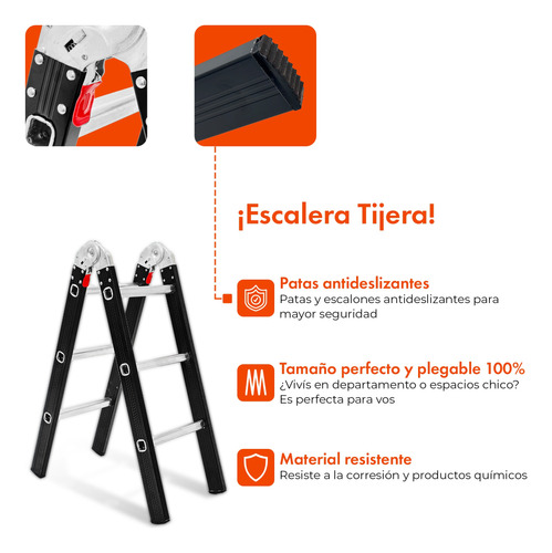 Escalera De Aluminio Tijera 6 Escalones 1,75m Black Edition.