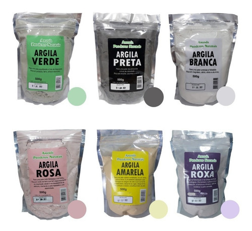 Argila Verde, Preta, Cinza, Rosa, Branca E Outras - 500g Tipo de pele Verde