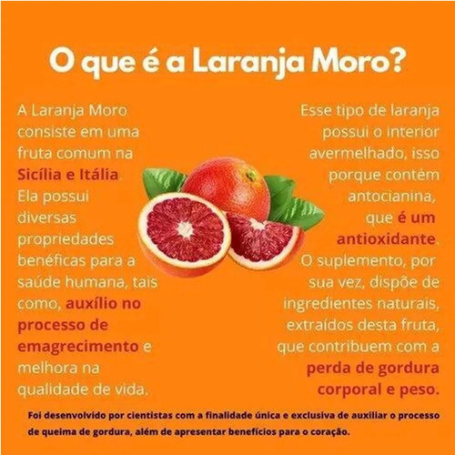 Laranja Moro Com Café Verde, Psyllium E Cromo 60 Cápsulas