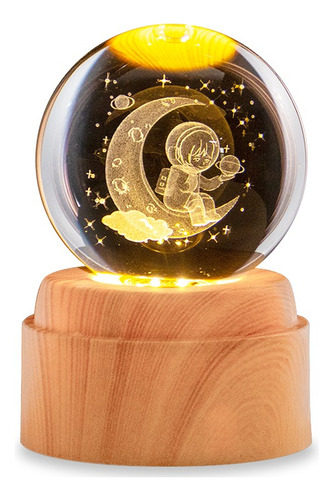 Lampara De Noche Led 3d Galaxia Bola Cristal Base Giratoria Astronauta Lunar