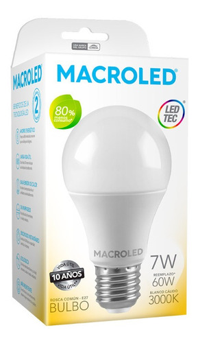 Lampara Led E27 Macroled 7w=60w Blanco Calido 3000k