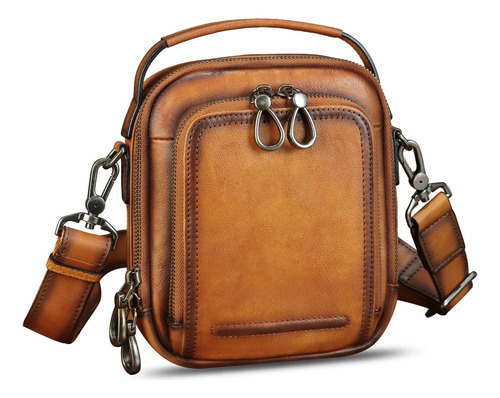 Ivtg Bolso Bandolera De Cuero Genuino Para Hombres Bolso Peq