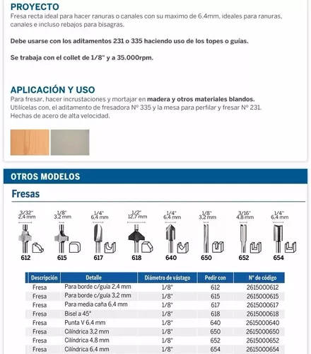 DREMEL FRESA RECTA 654 6.4 MMBOSCH