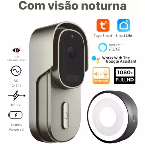 Video Porteiro Campainha Com Câmera Wifi Inteligente Áudio no Shoptime