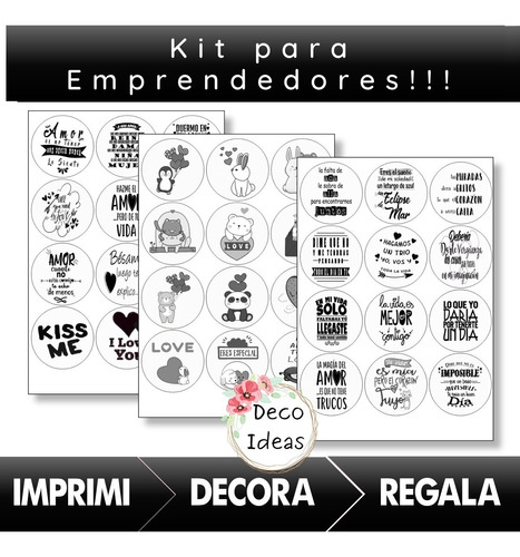 Imagen 1 de 5 de Kit 01 Imprimible Blanco Negro San Valentín Toppers Stikers