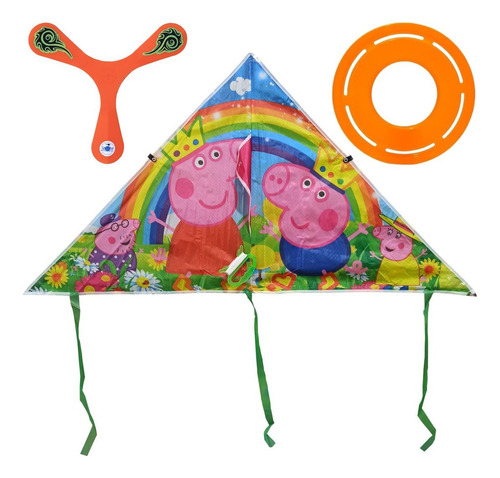 Super Combo Barrilete Cometa Peppa Pig + Boomerang + Frisbee