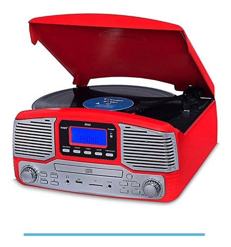 Vitrola Toca-discos Raveo Jazz Vermelho Com Usb E Bluetooth