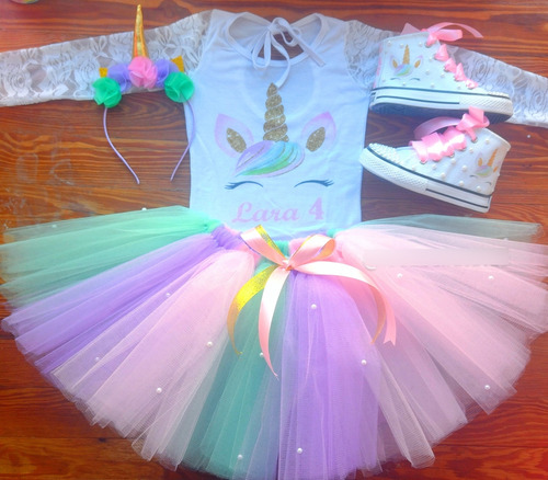 Set Unicornio Mallita Tutu Y Vincha Personalizado