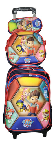 Mochila 3d Paw Patrol En Combo Lapicera + Lonchera+ Carrito