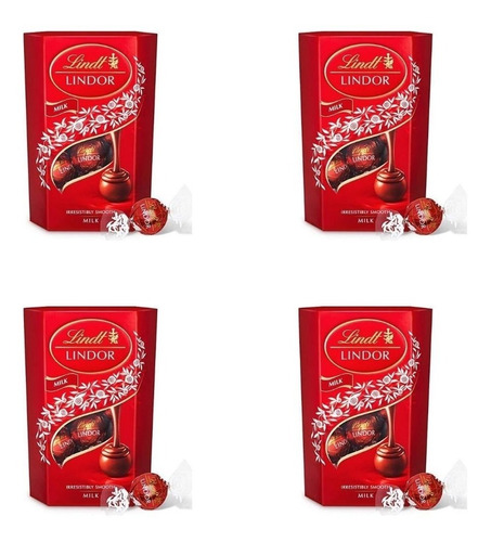 Kit C/ 4 Chocolates Lindt Lindor Milk Balls Cremoso 200g