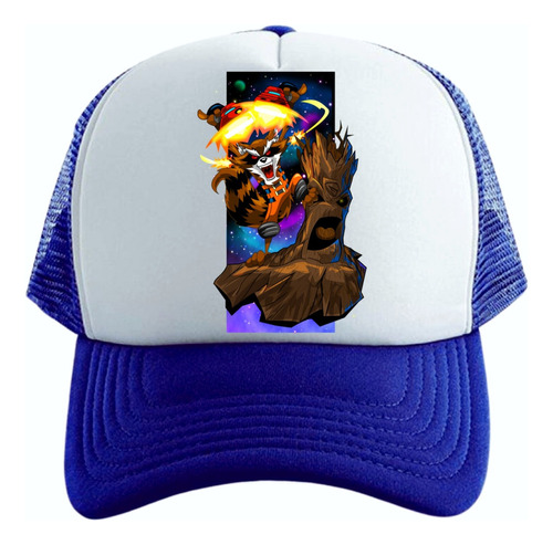 Gorra Trucker Groot And Rocket Gaurdianes Series Geeks Blue 