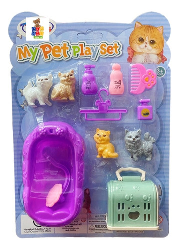 Mini Set Mascotas Juguete Con Accesorios Perros Gatos 3pz