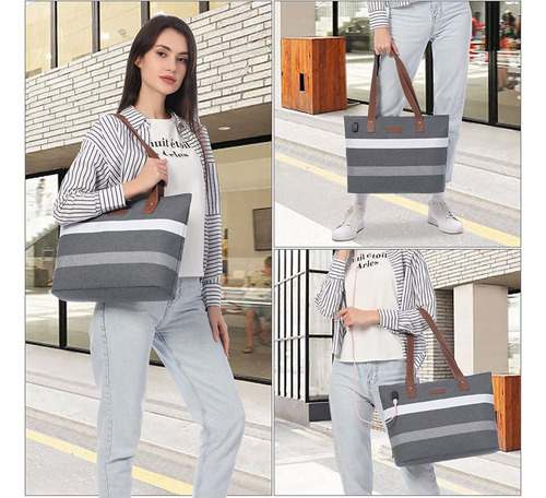 Imagen 6 de 7 de Bolsa Mujer De Lona Casual Ligera Para Laptop Y Cargador Cel