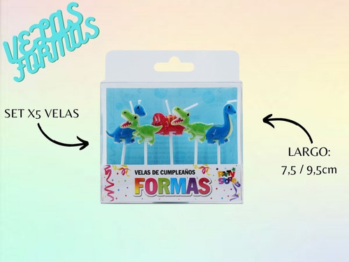 Velas De Dinosaurios Formas Set X 5 Velas Cumpleaños Niño