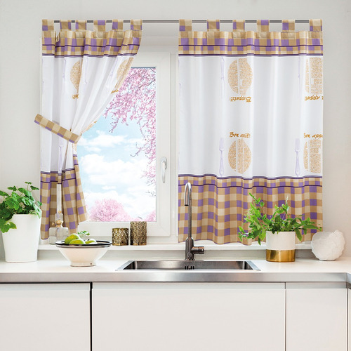 Juego De Cortinas Cocina Microfibra Estampada Jean Cartier