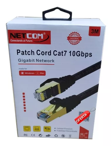 Cable de Red Cat 7 Netcom Rj45 10 Gbps 3 Metros Patch Cord Cat 7