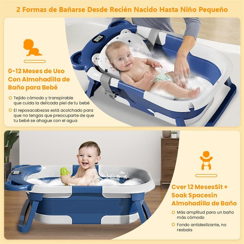 Bañera Plegable Para Bebe, Tina De Baño Para Bebe Con Cojín