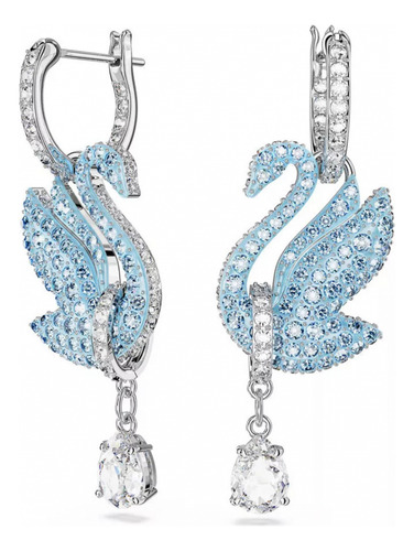 // Aretes Swarovski Iconic Swan Cisne Azules Bano Rodio