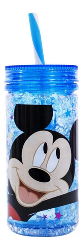 Copo Congelante Com Canudo Mickey 350ml Disney Cor Azul