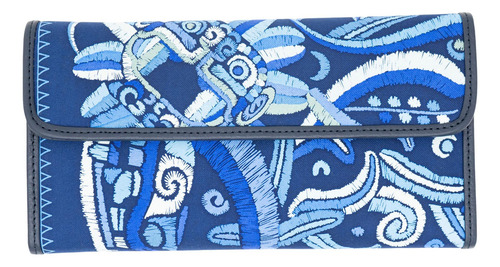 Cartera De Bolsillo Seda Pineda Covalin Diseño Quetzalcóatl Color Marino