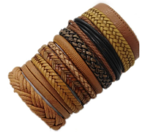 Set De 10 Pulseras Brazaletes De Piel Rusticos Mod. 3