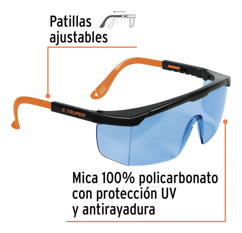 Lentes Seguridad Ajustables Mica Azul Proteccion 15136