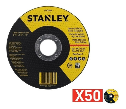 Disco Corte Amoladora 4 1/2 Stanley Sta8063 115x1.6 X 50u