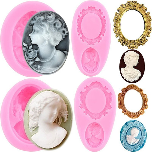 4pcs Molde Silicona Marco Cameo Señora Avatar Fondant Resina
