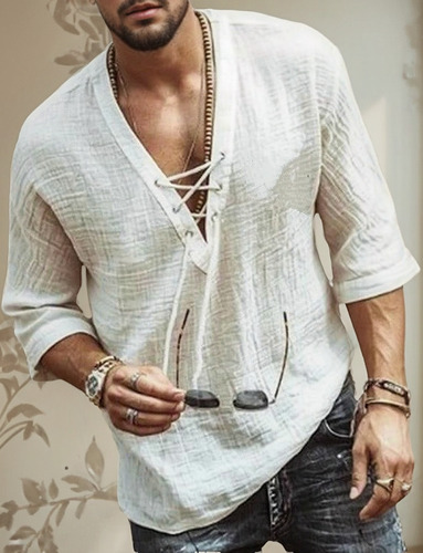 Camisa Con Lazo En El Pecho A La Moda De Verano Para Hombre