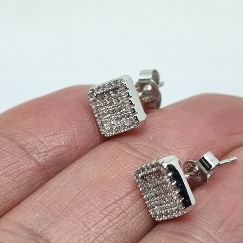 Imagen 5 de 10 de Aros Plata Rodinada Cuadrado Con Cubic