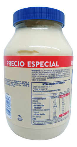 Mayonesa Hellmanns Ligera Con Jugo De Limon En Frasco 1 Kg