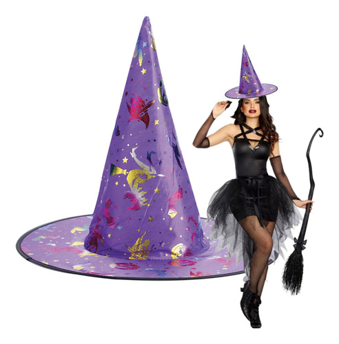 Gorro Sombrero Bruja Halloween Cotillon Violeta Disfraz X1