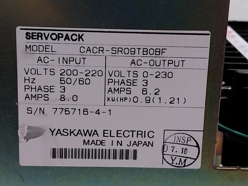 Servo Drive Yaskawa Servopack Cacr-sr09tb0bf 220vac 8a 1,2cv (Usado)