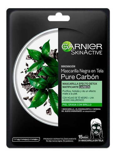 Garnier Skin Active Mascarilla Negra Tela Pure Carbón Detox