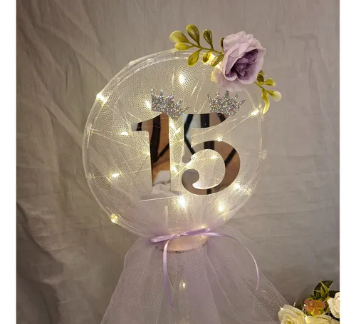 Centro De Mesa De Tul Con Numero Y Luces Led X15