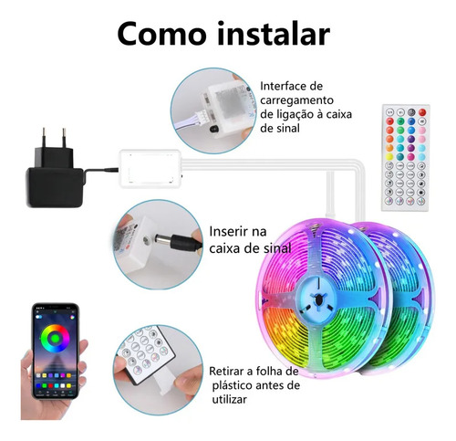 20m Luz Fita Led Bluetooth Rgb Colorida Com Fonte Controle