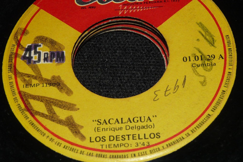 Jch- Los Destellos Sacalagua / Mi Morena Linda 45 Rpm Cumbia