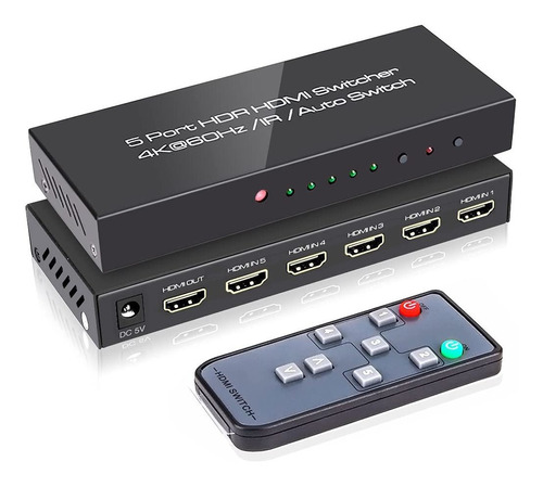 Roofull - Interruptor Hdmi 4k De 5 Puertos Con Control Remot