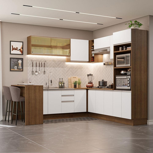 Cozinha Completa Cant Madesa Glamy 504001 Armário Bancada Rb Cor Rustic/Branco