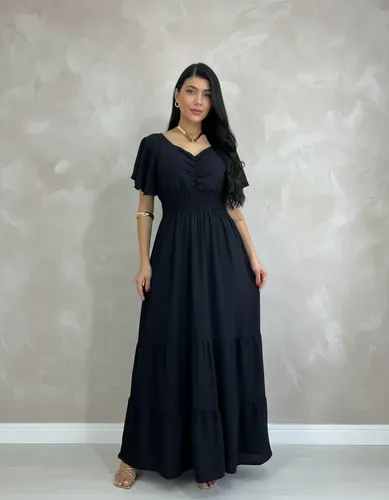 Vestido Longo Feminino De Manguinhas Multiuso De Luxo Preto Único 38/40/42/44