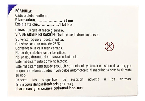 Rivaroxaban 20 Mg Pack De 56 Tabletas Genérico De Xarelto