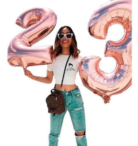 Globo Metalizado 80cm Plata Deco Rosa Gold Feliz Cumpleaños