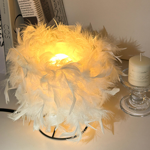 Lámpara De Escritorio Led Plumas Para Dormitorio Decoración Estructura Blanco Pantalla Blanco