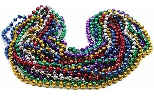 100 Collares Perlas Bolitas Fiesta Mardigras Colores Surtido