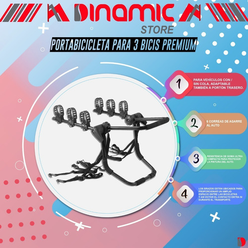 Imagen 4 de 9 de Portabicicleta De Baul Auto 3 Bicicletas Reforzado Premium